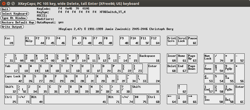XKeyCaps; PC 105 key, wide Delete, tall Enter (XFree86; US) keyboard_999.png